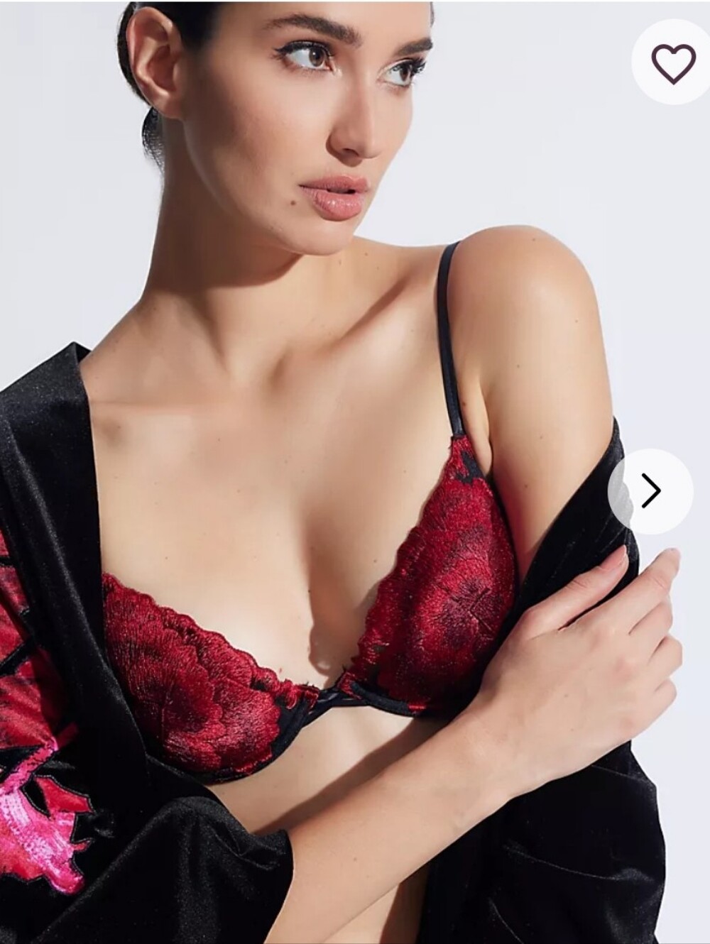 NATORI 32DDD NATORIOUS EMBROIDERED  DEMI  UNDERWIRE BRA IN BLACK/STRAWBERRY